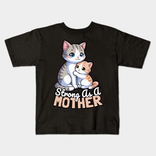 Strong As A Mother, Cat Mother Kids T-Shirt